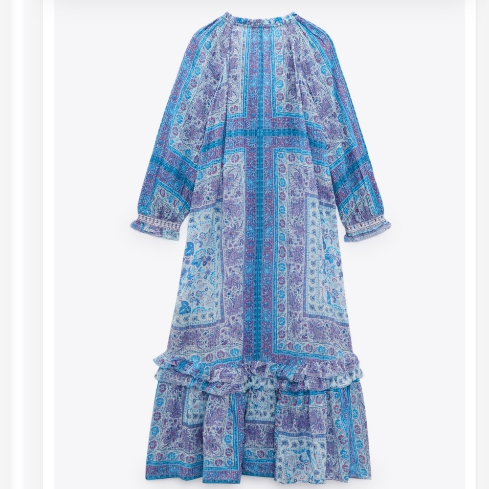 Zara* Printed Blue Midi Boho Dress - Picture 5 of 11